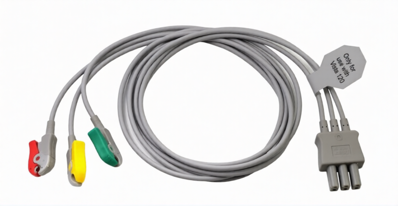 3-Lead ECG Leadwire Set for Dräger Vista 120 Patient Monitor, IEC Color Coded (Red, Yellow, Green), Medical-Grade TPU Cable with Secure Grabber Clips, 3-Pin Connector