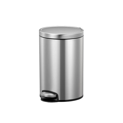 Sleek flat-topped round step bin with stainless steel pedal