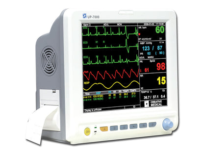 Bedside Monitor UP-7000 – Multi-Parameter Patient Monitor with ECG, SpO₂, NIBP, Temperature & Respiration, Color Display Medical Monitor for ICU, Clinic & Hospital