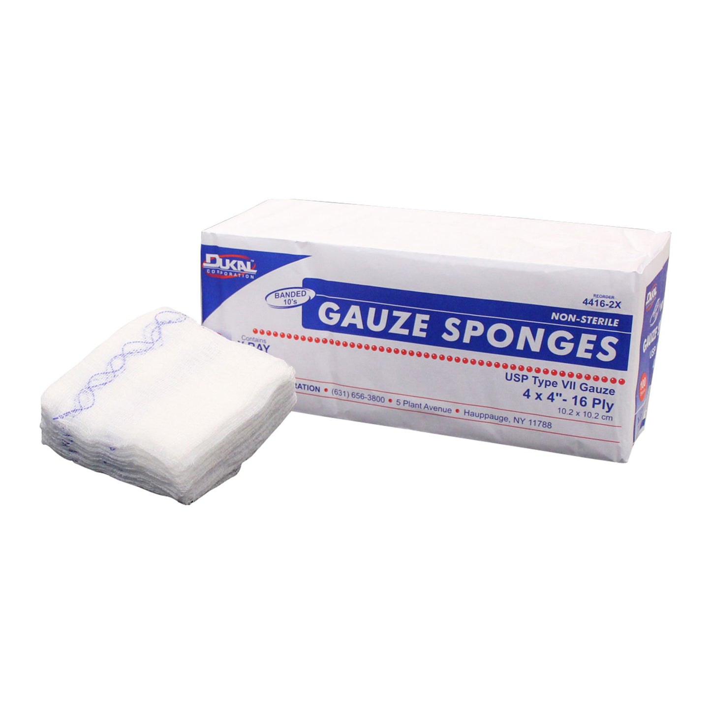 Gauze Sponges 4" x 4", 16-Ply, X-Ray Detectable – Non-Sterile, USP Type VII (100/Pack)
