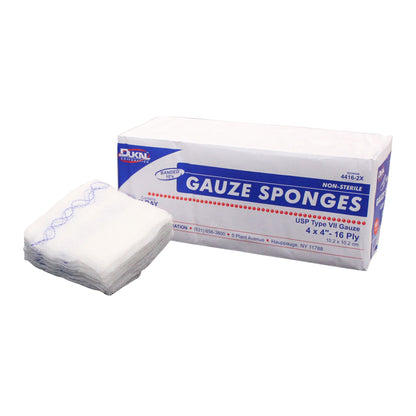 Gauze Sponges 4" x 4", 16-Ply, X-Ray Detectable – Non-Sterile, USP Type VII (100/Pack)