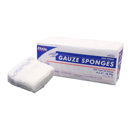 Gauze Sponges 4" x 4", 16-Ply, X-Ray Detectable – Non-Sterile, USP Type VII (100/Pack)