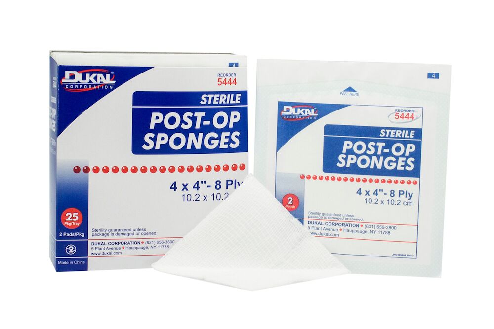 Sterile Post-Op Sponges 4x4, 8-Ply (REF 5444) - Latex-Free Dressing