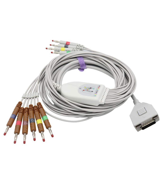 MADKE One-Piece EKG Cable 10 Lead Banana IEC – Medical ECG Patient Monitoring Cable, 10 Lead Wire Set, Compatible with Hospital Monitors, Latex-Free Durable Cable