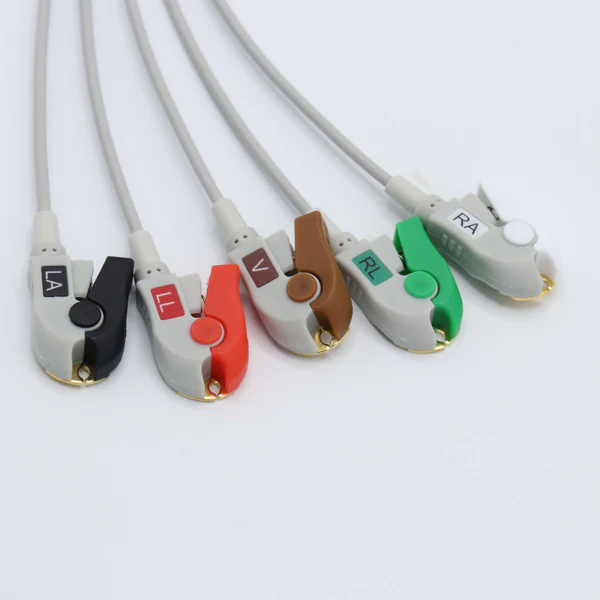 MADKE ECG Cable 5 Lead Pinch AHA G5143P – Medical ECG Lead Wire Patient Monitoring Cable with Pinch Clip Electrodes, Latex-Free, Compatible with Hospital Monitors