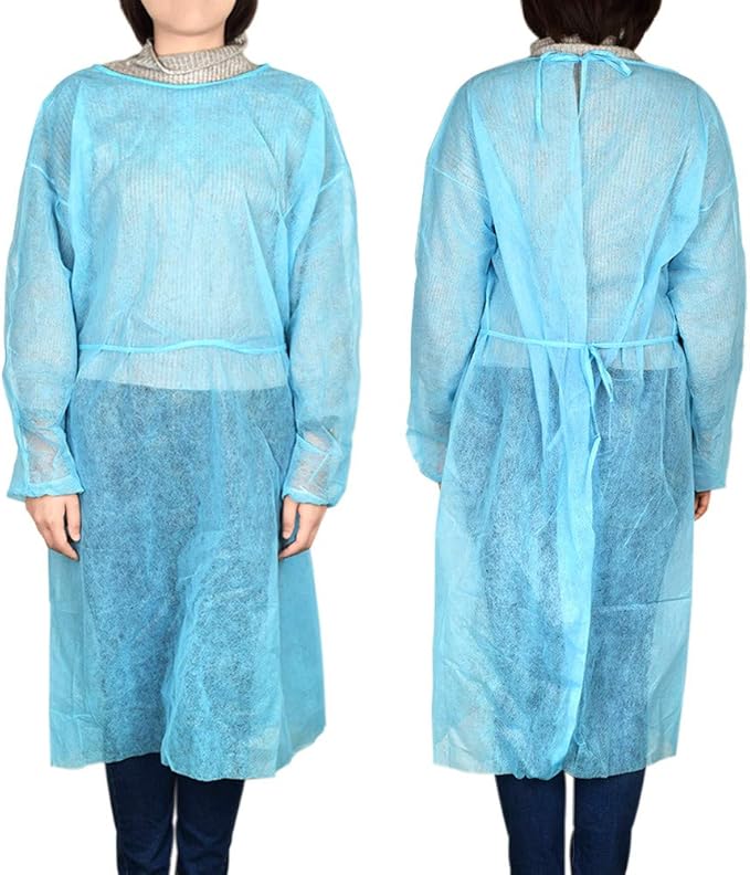 Disposable Isolation Gown with Knitted Cuffs | Level 2 Medical Protective Gown | Fluid-Resistant Non-Woven PPE Gown | Comfortable Full Coverage Safety Gown for Hospital, Clinic & Lab Use | Size: L (10 PCS)