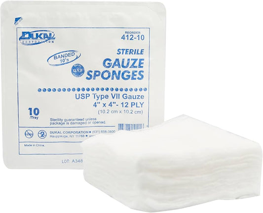 Sterile Woven Gauze Sponges (4" x 4", 12-Ply) - USP Type VII 100% Cotton for Critical Wound Care