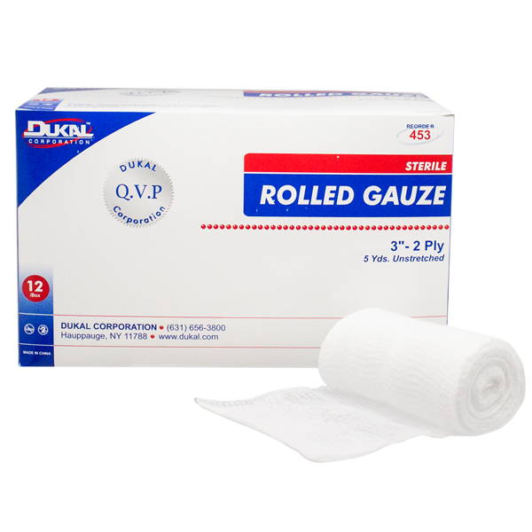 Sterile Rolled Gauze 3" x 5 Yds, 2-Ply (12 Pack) - Wound Packing