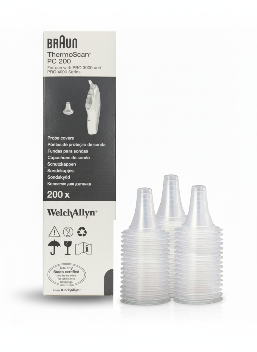 ThermoScan PC 200 Probe Covers (200 Count) | Compatible with Braun ThermoScan Pro 3000 & Pro 4000 Series Ear Thermometers | Hygienic Disposable Lens Filters | Original Welch Allyn