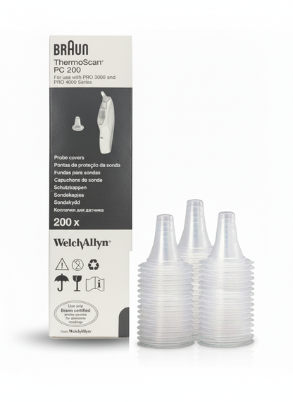 ThermoScan PC 200 Probe Covers (200 Count) | Compatible with Braun ThermoScan Pro 3000 & Pro 4000 Series Ear Thermometers | Hygienic Disposable Lens Filters | Original Welch Allyn