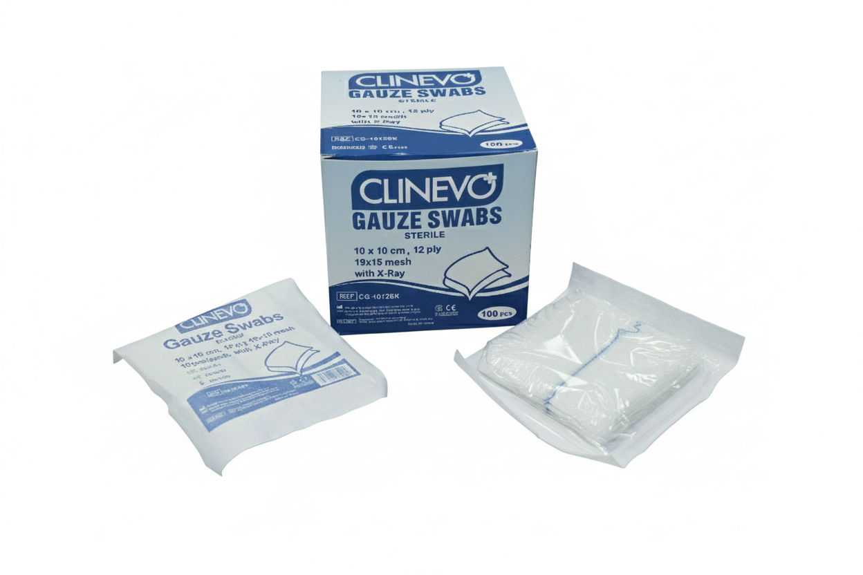 CLINEVO Sterile Gauze Swabs – 10 x 10 cm, 12-Ply (Pack of 100) | Individually Sterile Packs for Wound Dressing, Medical Procedures & First Aid | Soft & Highly Absorbent Cotton Gauze