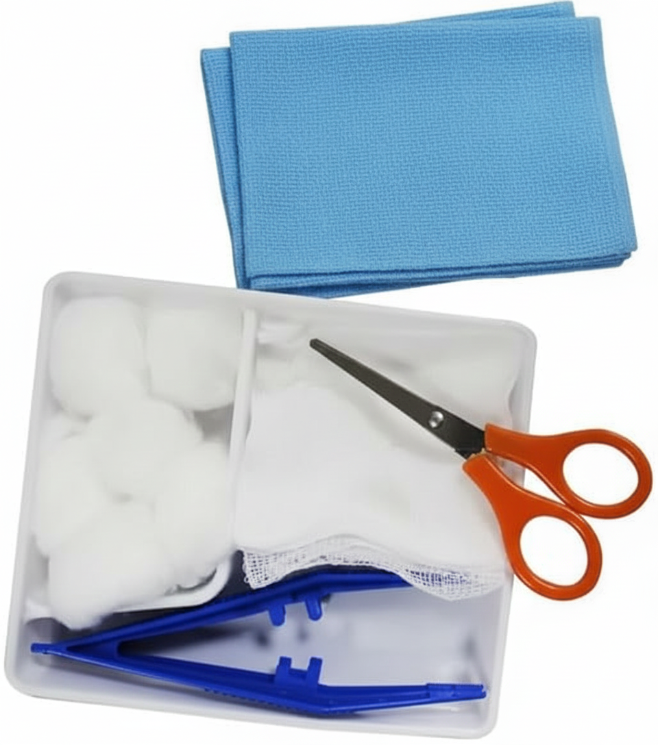 Sterile Dressing Pack (NM-G006) – Disposable Medical Dressing Kit with Dressing Tray, Cotton Balls, Gauze, Hand Towels, Scissors &amp; Plastic Forceps – For Clinic, Hospital, Home Wound Care