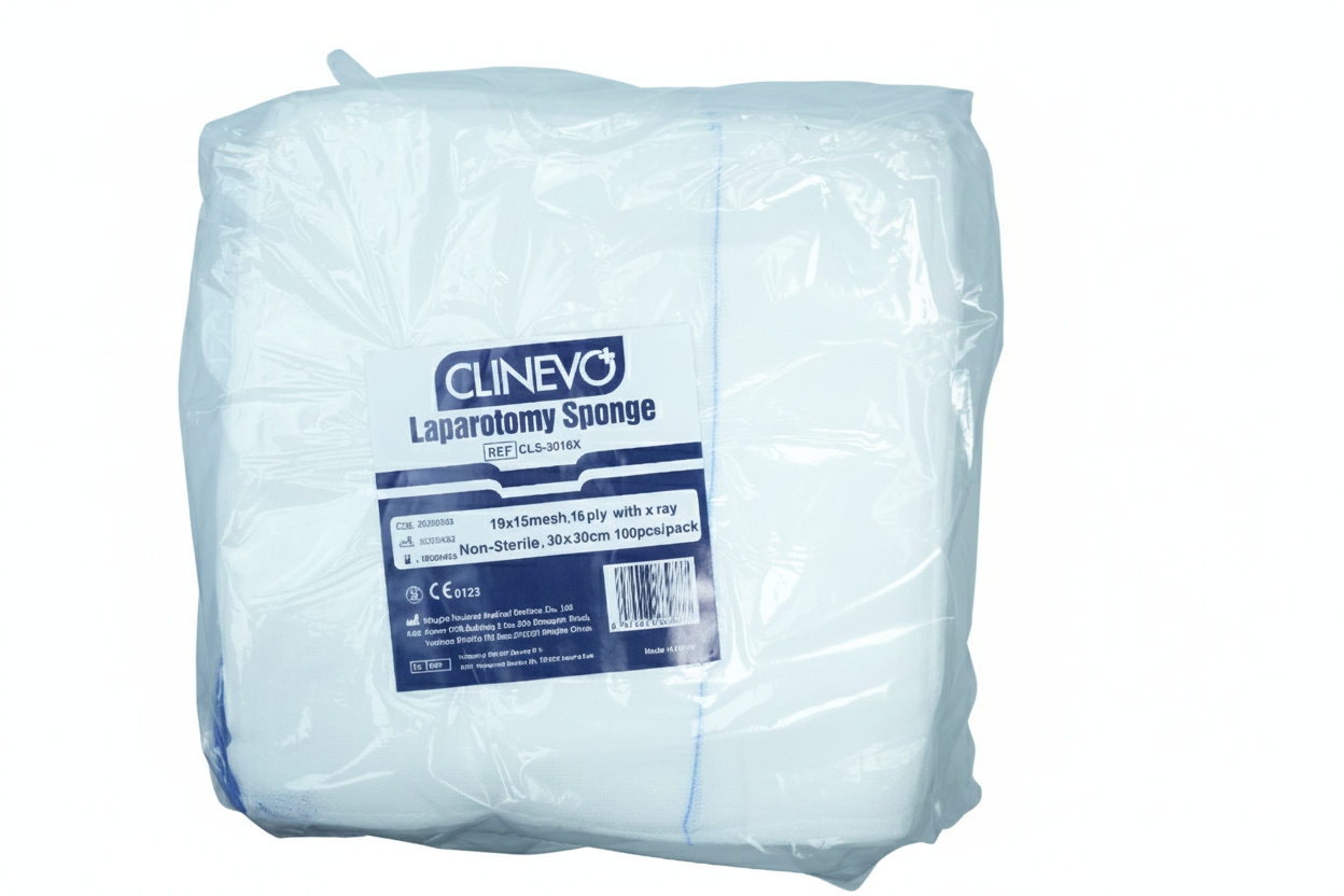X-Ray Detectable Laparotomy Sponges | 30x30cm, 16 Ply Surgical Abdominal Gauze | 100 Pcs/Pack, Non-Sterile