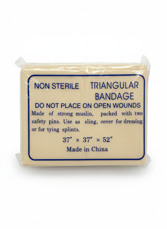 Triangular Bandage Non-Sterile – Pack of 12 | 37" x 37" x 52" Cotton Muslin First Aid Sling with Safety Pins | Multi-Purpose Arm Sling, Dressing Cover & Splint Support for First Aid Kits