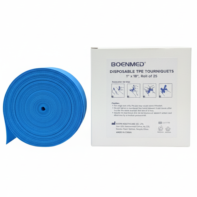 Disposable TPE Tourniquets Latex-Free for Venipuncture & Phlebotomy – 1" x 18" Flat Strip Medical Band – Single-Use, High-Stretch (Box/Roll of X)
