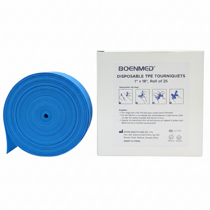 Disposable TPE Tourniquets Latex-Free for Venipuncture & Phlebotomy – 1" x 18" Flat Strip Medical Band – Single-Use, High-Stretch (Box/Roll of X)