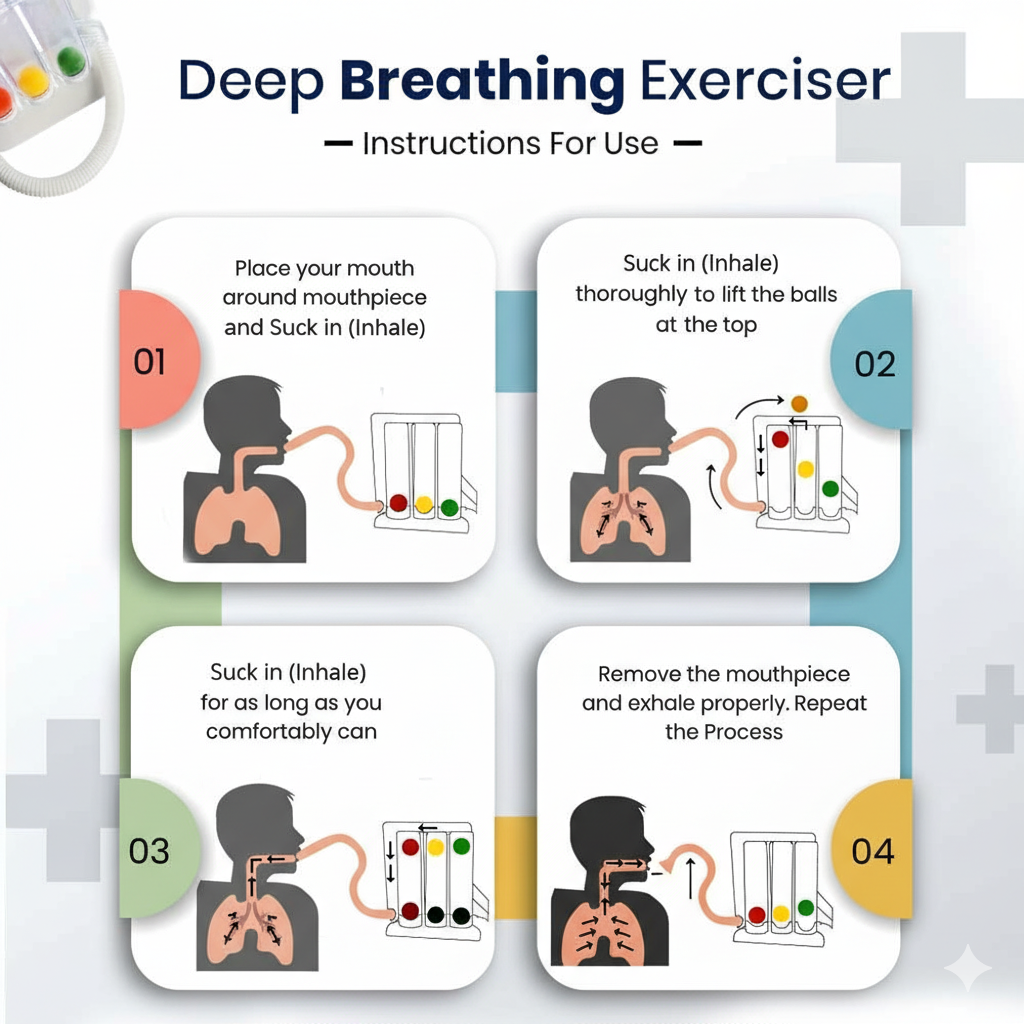 3 Ball Spirometer Breathing Exercise Device | Lung Capacity Trainer for Respiratory Recovery | Deep Breathing Training Tool for Post Surgery & Wellness – 1 PC