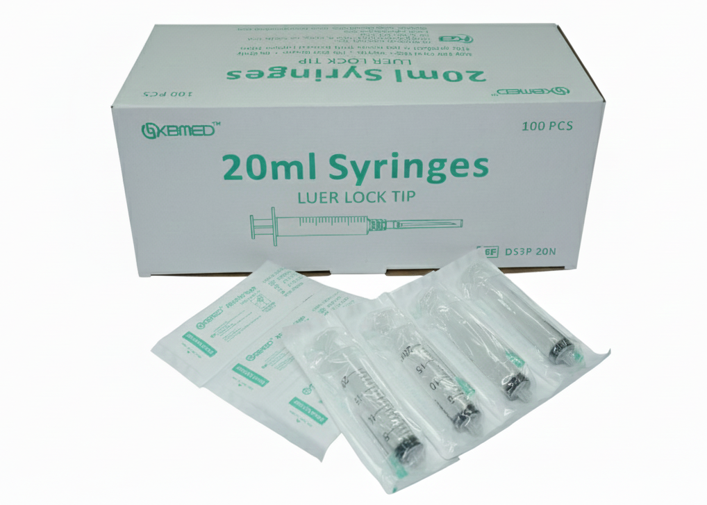 20ml Syringes Luer Lock Tip – Sterile, Individually Packed – Latex Free, Disposable, Medical Grade Syringe for Laboratory, Feeding, Veterinary and Industrial Use (Box of 100)