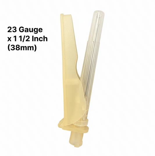 Safety Needle 23 Gauge x 1 1/2 Inch (0.6mm x 38mm) – Hypodermic Safety-Engineered Sharps for Injection & Blood Collection – 100 PCS