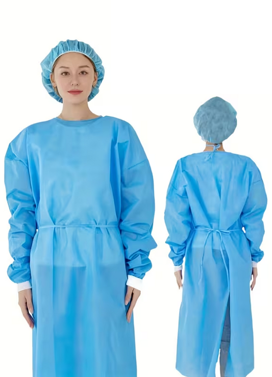 Disposable Isolation Gown with Knitted Cuffs | Level 2 Medical Protective Gown | Fluid-Resistant Non-Woven PPE Gown | Comfortable Full Coverage Safety Gown for Hospital, Clinic & Lab Use | Size: L (10 PCS)