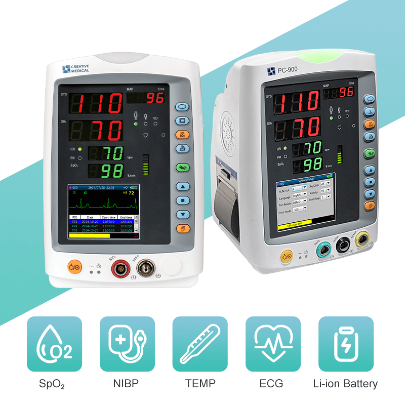 Lepu Vital Signs Monitor PC-900 Pro – Multi-Parameter Patient Monitor for Blood Pressure, SpO₂, Pulse Rate & Temperature, Portable Medical Monitor for Clinic & Home