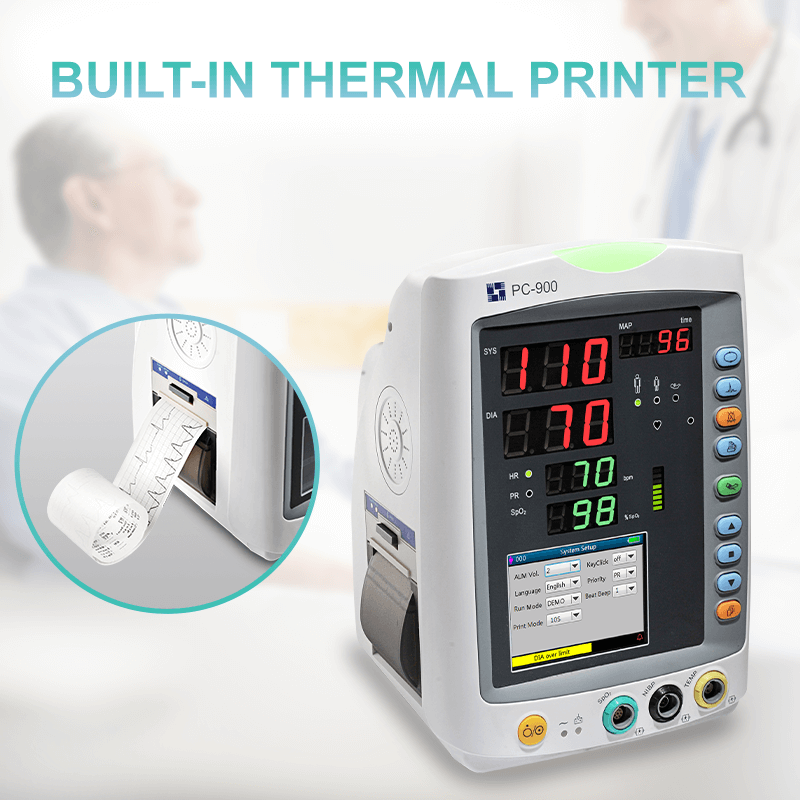 Lepu Vital Signs Monitor PC-900 Pro – Multi-Parameter Patient Monitor for Blood Pressure, SpO₂, Pulse Rate & Temperature, Portable Medical Monitor for Clinic & Home