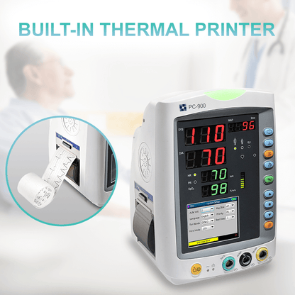 Lepu Vital Signs Monitor PC-900 Pro – Multi-Parameter Patient Monitor for Blood Pressure, SpO₂, Pulse Rate & Temperature, Portable Medical Monitor for Clinic & Home