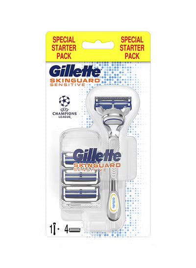 Skinguard Sensitive Razor Starter Pack for Men | 1 Razor Handle + 4 Skinguard Blades | Designed for Sensitive Skin | Reduces Shaving Irritation & Razor Bumps