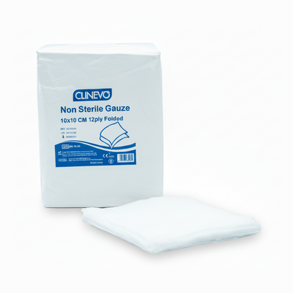 Non-Sterile Gauze Pads – 10 x 10 cm, 12-Ply Folded (Pack of 100) | Soft & Highly Absorbent Cotton Gauze for General Wound Cleaning, Dressing Support & Non-Invasive Use | CE 0123 Certified