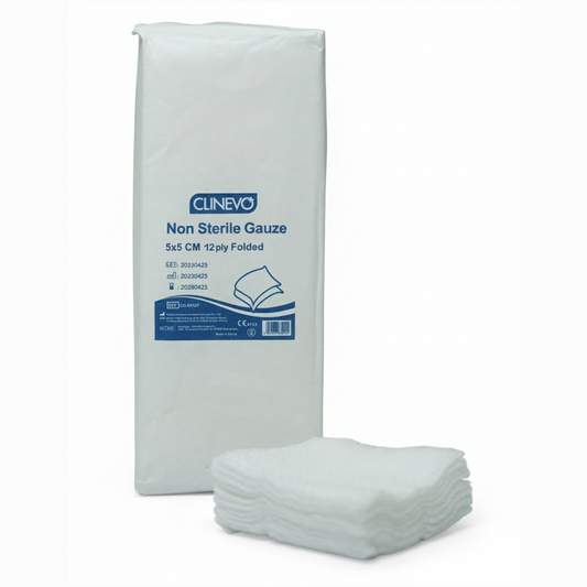 Non-Sterile Gauze Pads – 5 x 5 cm, 12-Ply, Folded | Soft & Absorbent Medical Gauze for Wound Cleaning, Dressing & First Aid | Hospital & Home Care Use